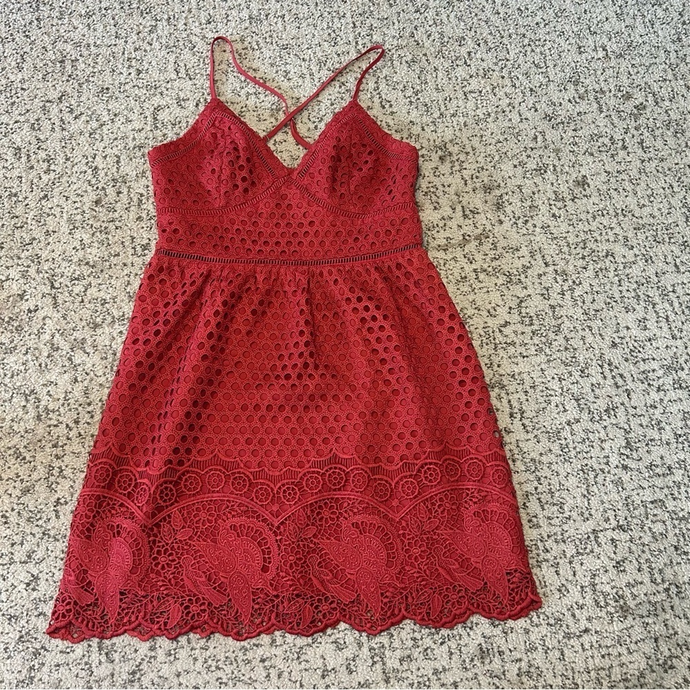Abercrombie & Fitch Rust Crochet Eyelet Lace Spaghetti Strap Mini Dress Size M